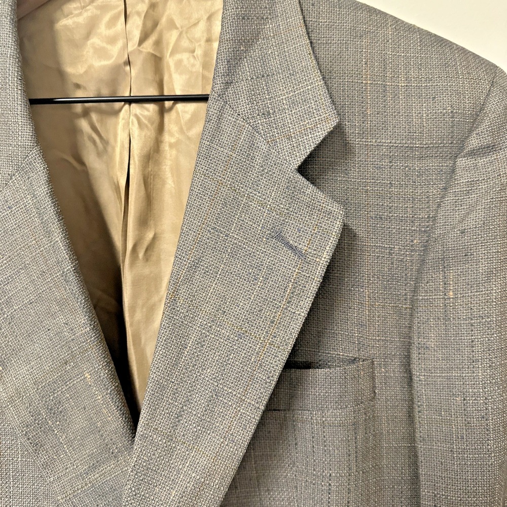Burberrys Men 100% Silk Plaid 2 Button Blazer Sport Coat Tan *See Measurements*